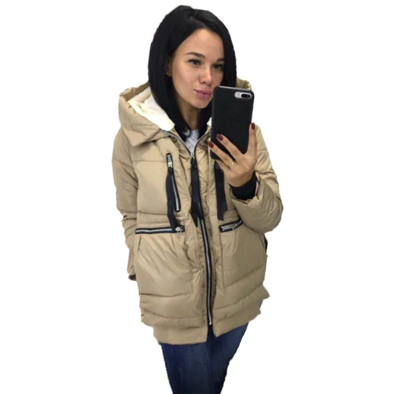 khaki hooded jacket FORERUN, зимнее длинное пальто для женщин, плюс размер, 5XL, куртка, повседневные куртки с капюшоном, хлопковые ватники, парки с большими карманами, Veste Longue Femme - Цвет: khaki hooded jacket