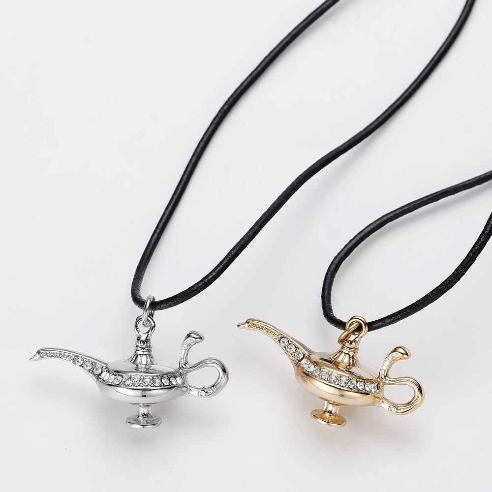 Aladdin Magic Genie Lamp Necklace Gold Lamp Pendant With Rope Chain Necklace Cartoon Jewelry Costume Kids Gift Wholesale Pendant Necklaces Aliexpress