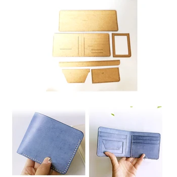 

DIY leather craft short folded wallet heavy weight 500gsm kraft paper template pattern hollowed stencil 9x10.5x1cm