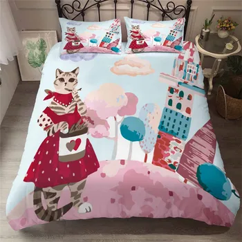 

HELENGILI 3D Bedding Set Cartoon Cat Print Duvet Cover Set Bedcloth with Pillowcase Bed Set Home Textiles #YC-105