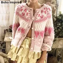 Богемный Вдохновленный объемный кардиган белые пряжки цвета розового золота очень милый кардиган для женщин осень зима мохеровые кардиганы свитера Новинка