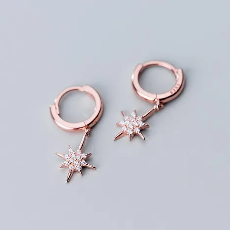 rose gold color 925 пробы серебряные серьги-кольца с кубическим цирконием в форме звезды, модные серьги с покрытием из розового золота, CZ серьги-кольца для женщин - Окраска металла: rose gold color