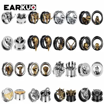 EARKUO 패션 핫 제품 스테인레스 스틸 동물 디자인 이어 터널 플러그, 바디 피어싱 쥬얼리 나사 이어 익스펜더 게이지, 2 개