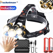 Ультра яркий светодиодный налобный фонарь с зумом 5 светодиодный T6 налобный фонарь Водонепроницаемый фонарь для рыбалки и охоты 18650 налобный фонарь