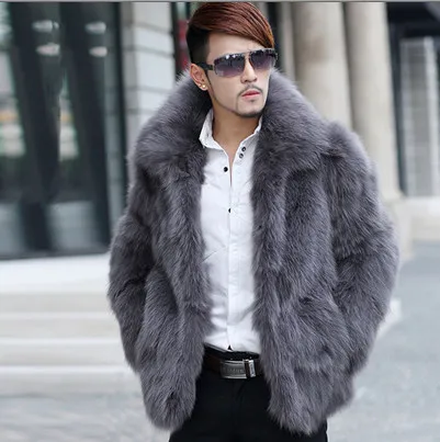 Casaco De Pele Falso Vintage High Street Turn-Down Fur Collar Elegant Men's Fox Fur Coat New Cardigan Warm Faux Fur Jacket V543
