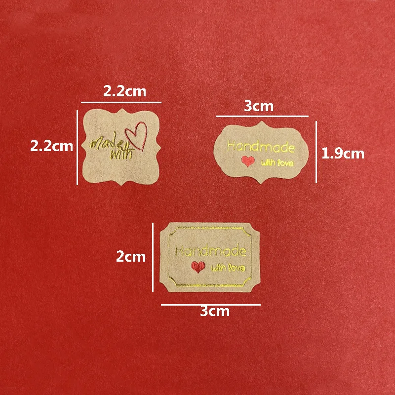 100 шт./лот, милый трехцветный многоугольник ручной работы с любовью, крафт-наклейка для запечатывания, сделай сам, Подарочная этикетка для выпечки тортов