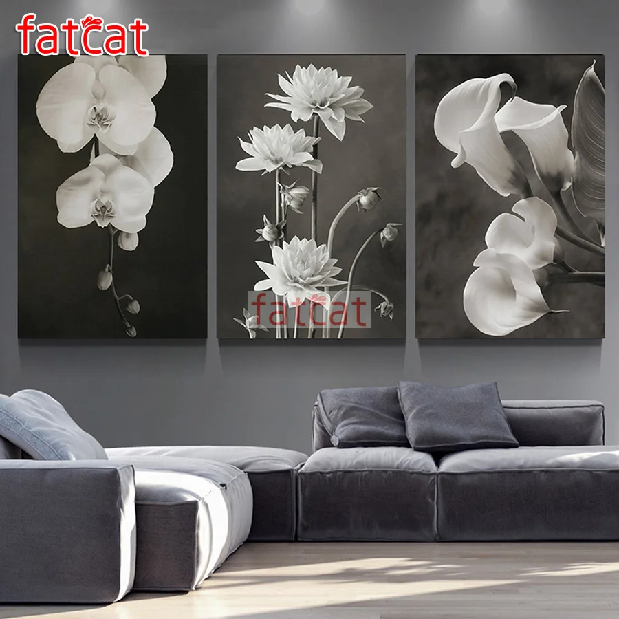 

FATCAT White flower 5d diamond painting cross stitch full square round drill diamond embroidery sale triptych home decor AE1919