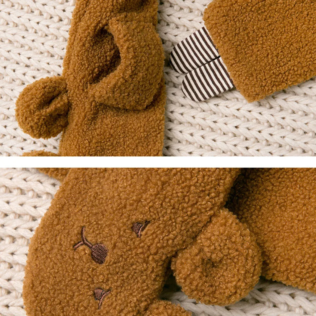 Зимний детский мультяшный медведь для мальчиков и девочек, вязаная детская милая мягкая шапка+ шарф, комплект из двух предметов, шарф, шапка и перчатки, комплекты, аксессуары
