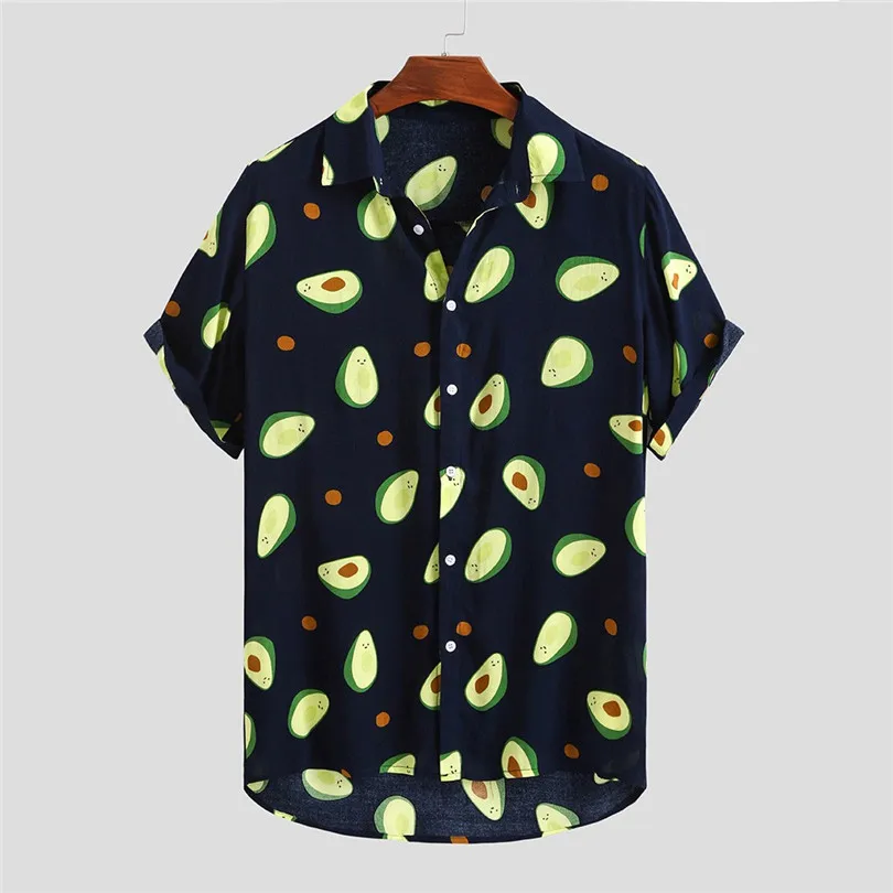 New Men Funny Fruit Avocado Printed Casual Shirts  2019 Summer Fashion Turn Down Collar Short Sleeve Casual Shirts #E26 (3)