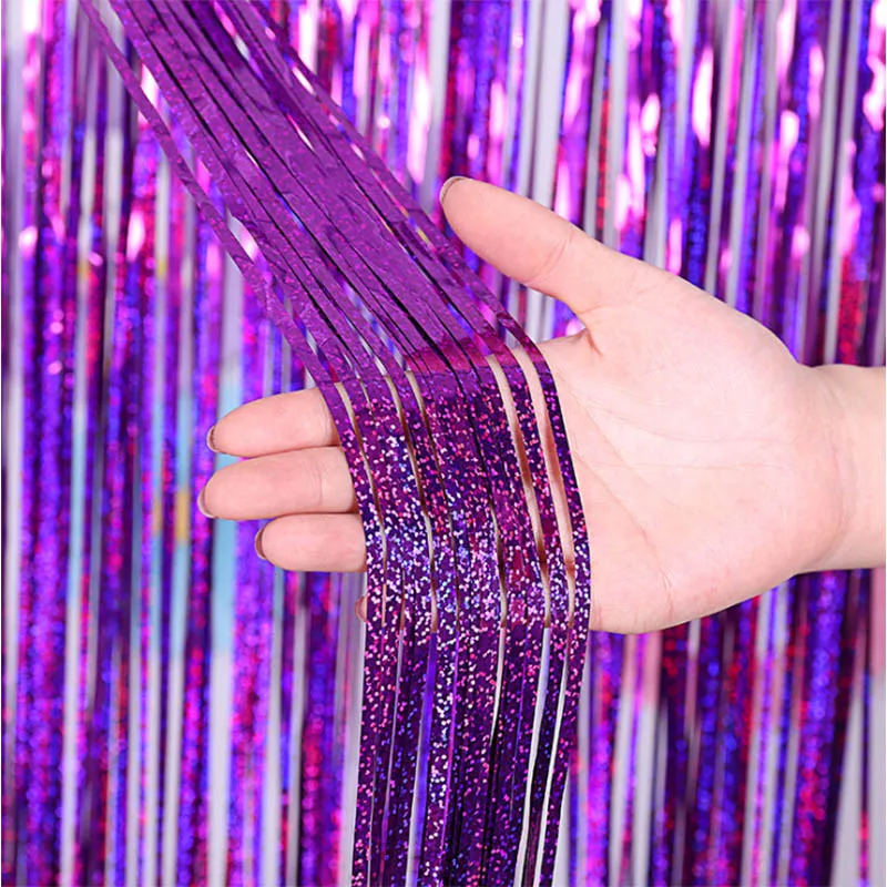 Shiny Purple Детская праздничная одежда; девичник вечерние фон Шторы розовое золото мишура Fringe Фольга Шторы Детский День Святого Валентина День Валентина Свадебные украшения Декор - Цвет: Shiny Purple