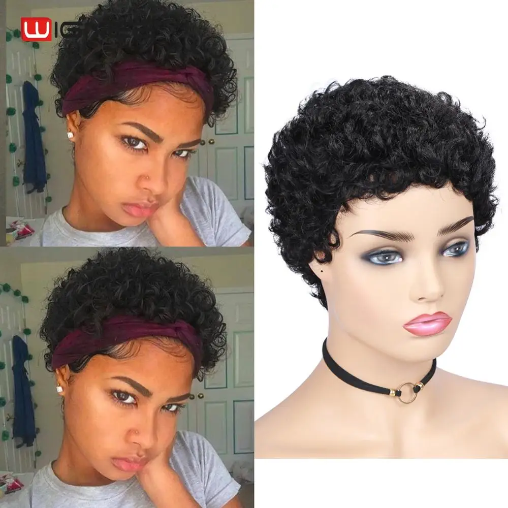 Wignee Peluca De Cabello Humano Corto Rizado Para Mujeres Negras Densidad 150 Cabello Rizado En Espiral Remy Brasileno De Corte Pixie Peluca Suave Barata Envio Gratis Pelucas Hechas A Maquina Aliexpress