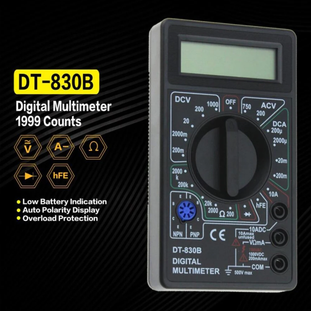DT-830B мини карманный цифровой мультиметр 1999 отсчетов AC/DC Ампер Вольт Ом тестер