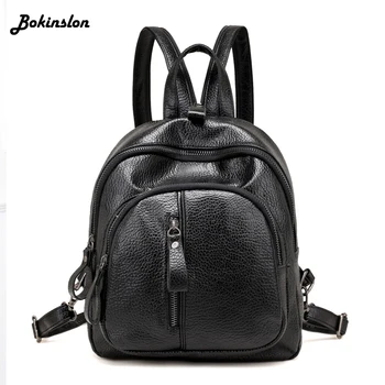 

Bokinslon Pu Leather Fashion Backpack Ladies Casual Mini Black Zipper Backpack Woman