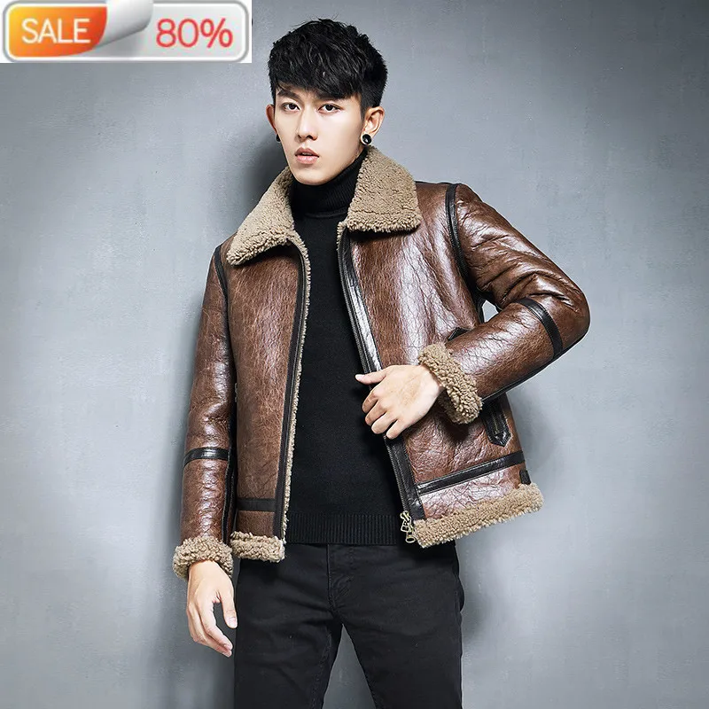 

Sheepskin Coat Genuine Leather Winter Natural Shearling Jacket Men Vintage Real Fur Coats 2212 B23A62