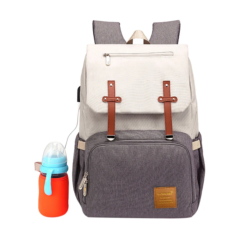 Сумка для подгузников с интерфейсом USB, Большой Вместительный рюкзак для путешествий, водонепроницаемый Набор сумок для подгузников, сумка для мам и мам - Цвет: LJF90924330GY
