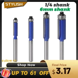 1 unidade de 1/4 haste de 6 mm de haste de fresagem de acabamento com rolamento para madeira molde padrão broca cortador de carboneto de tungstênio para madeira ferramentas