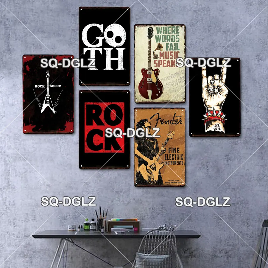 Rock And Roll Metal Sign Plaque Vintage Pub Bar Decor Tin Sign Plate Poster Home Decor Art Painting Wall Sticker