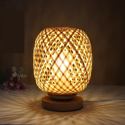 Lampe de chevet en bois de bambou tissé, design moderne et simpliste, luminaire décoratif d'intérieur, idéal pour la chambre à coucher 