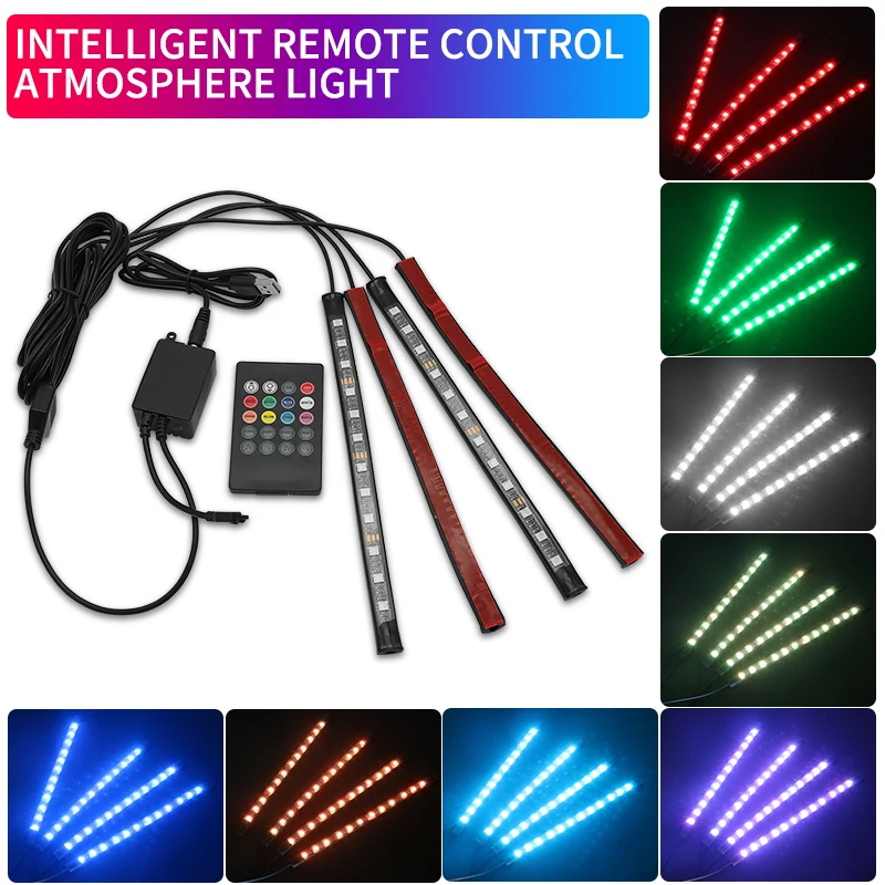 Автомобильный Стайлинг цветных (RGB) светодиодных лент светильник атмосфера лампа