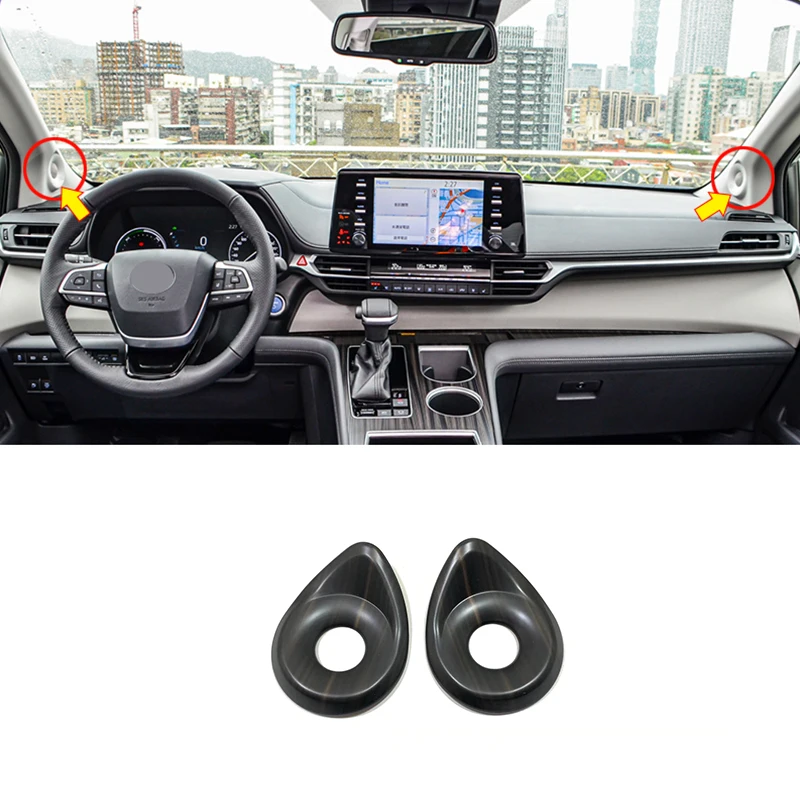 

For Toyota SIENNA 2021 2022 Accessories ABS Wood grain Car interior A-pillar Speaker horn ring decoration Cover Trim 2PCS