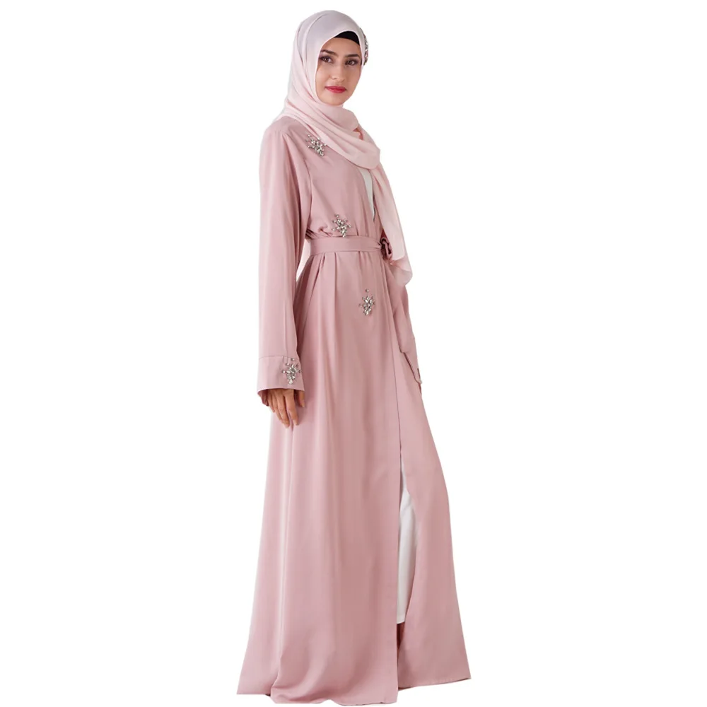 Мусульманские бриллианты Бисероплетение кардиган abaya полное платье кимоно длинные халаты Jubah Дубай Ближний Восток Рамадан Арабский исламский одежда
