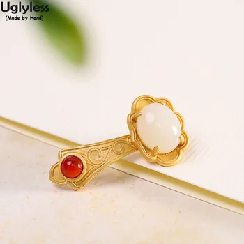 

Uglyless RUYI China Chic Natural Gemstones Jade Necklaces for Women Anti-fade Gold 925 Silver Agate Pendants +Chain Ethnic Jewel