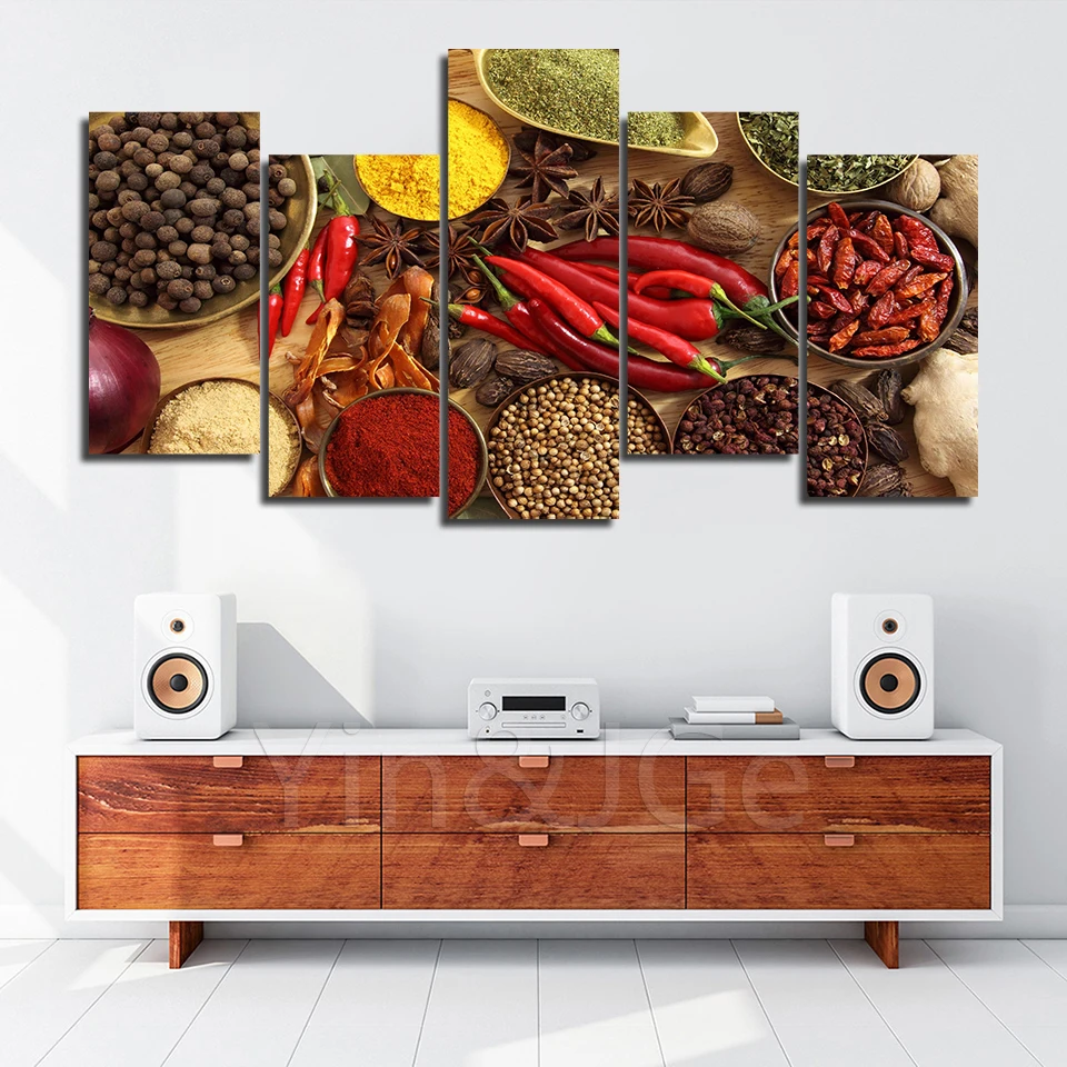 Wall Art горячая Распродажа плакат HD печатает 5 шт. Еда модульная фотографии специи