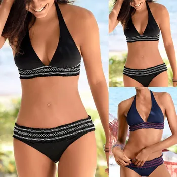 

Fashion Women Deep-V Bandage Bathing Suit Push-Up Brazilian Underwear Folds Female Intimates Wire Free Lady Daily Underwear Set