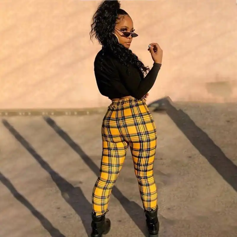 21秋の新女性のカジュアルパンツヨーロピアンスタイルのファッションチェック柄パンツ屋外ズボンプラスサイズ パンツ カプリパンツ Aliexpress