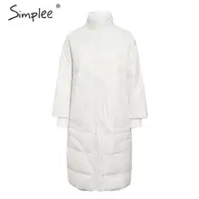 Simplee Fashion warm women long parkas Zipper pockets autumn winter outwear female padded coat Loose soft ladies white overcoats