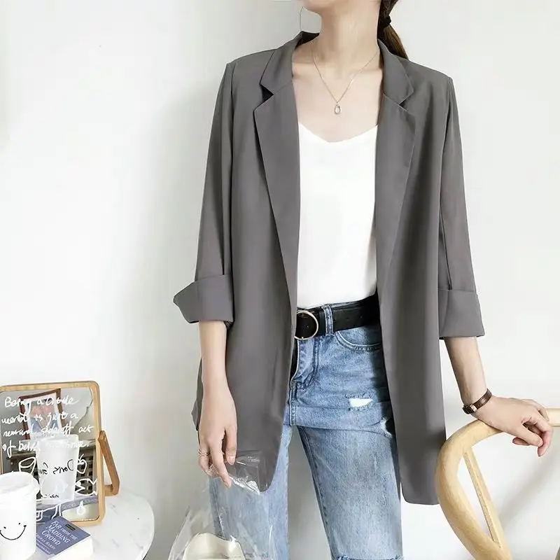 

Casual Blazer Jacket Women's Middle Sleeve Temperament Chiffon Top 2021 Spring And Summer New Sunscreen Thin Small Suit