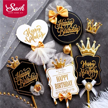 

Delicate Black White Royal Style Happy Birthday Cake Topper for Party Decoration Baking Supplies Love Gifts