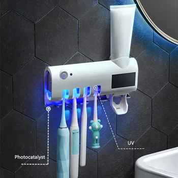 

Convenient Smart UV Toothbrush Sterilizer Electric Toothbrush Disinfectant Cleaning Wall Mount Toothpaste Dispenser Holder