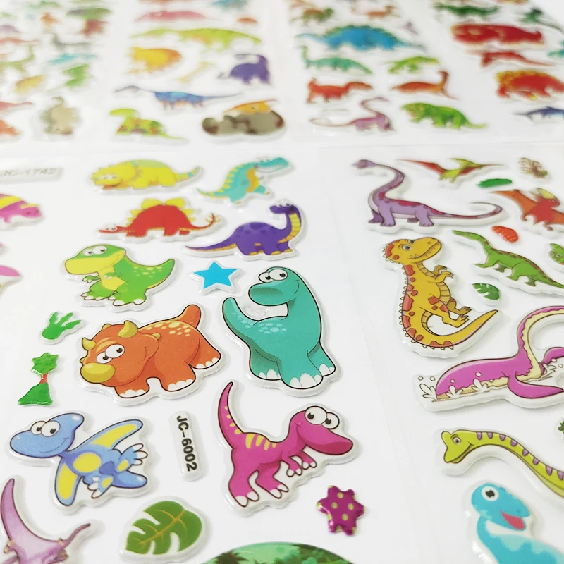 110pcs 8 Sheets Cute Dinosaur Cartoon Stickers 3D Puffy Waterproof PVC Sticker Children Craft Scrapbooking Kids DIY Classic Toys