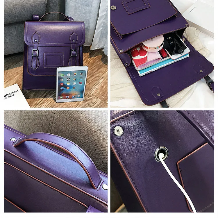 Black White Girls School College Backpacks Vintage Leather Luxury Brand Womens Backpack Preppy Style Back Bags Shoulder Satchels (12)