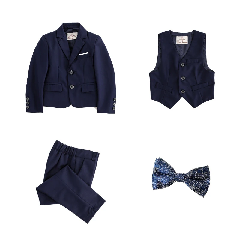 blue 3pcs Детские торжественные комплекты с платьем комплект одежды из 3 предметов для мальчиков: блейзер с цветочным принтом+ жилет+ штаны Детский костюм для свадебной вечеринки, выступления на фортепиано - Цвет: blue 3pcs