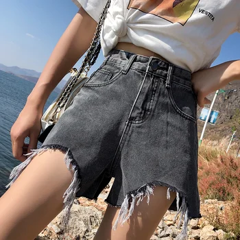 

25-32 big size holes denim shorts female summer high waist Korean version loose slim irregular size wide legs new casual parts