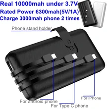 Внешний аккумулятор 10000 мА/ч, внешний аккумулятор 10000 мА/ч с кабелем типа C, Встроенный кабель для iPhone, samsung, huawei, Xiaomi, внешний аккумулятор для телефона