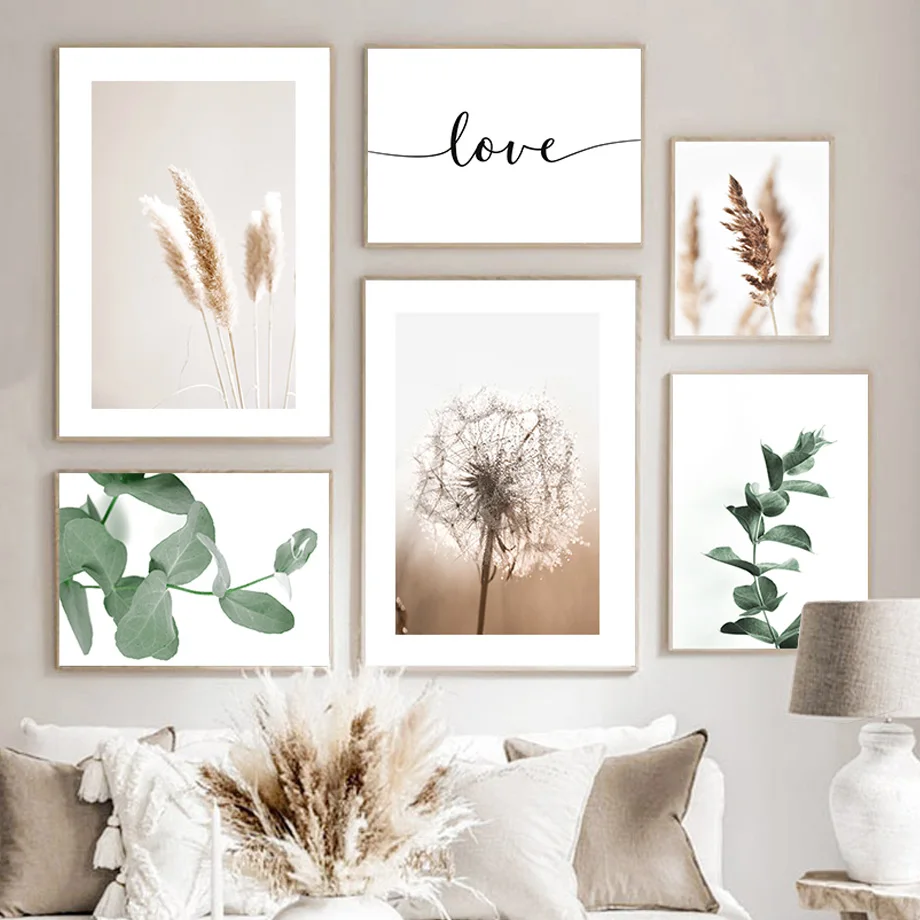 Green Agave Leaf Dandelion Pampas Grass Wall Art Canvas Painting Nordic Posters And Prints Pictures For Living Room Decor | Дом и сад