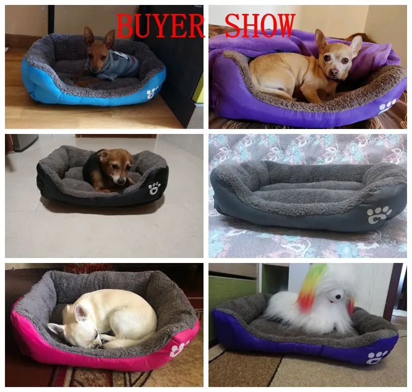 S 3XL Fleece Dog Bed Paw Pattren Waterproof Bottom Pet Sofa Mat Warm Dog Beds For