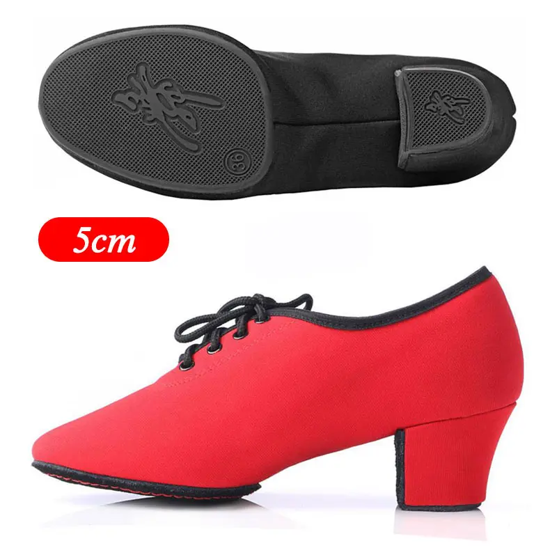 5cm rubber sole Женская обувь для латинских танцев Обувь для танцев на квадратном каблуке 3 см/5 см для девочек, Танго/сальсы, обувь для занятий танцами размеры 34-41, мягкая подошва - Цвет: 5cm rubber sole