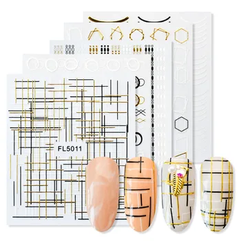 

1pcs Gold White Black Nail Stickers 3D Curve Stripe Design Adhesive Nail Decals Tape Manicure Wraps Nail Art Decorations ZJT4112