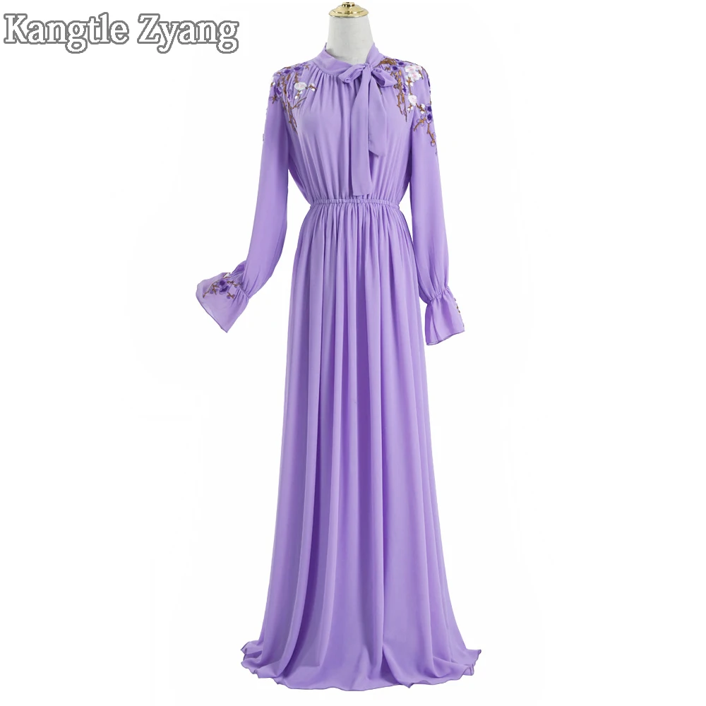 Plus Size Purple Women Turkish Arabic Abaya Muslim Evening Dress Caftan Ramadan Kaftan Hijab Dresses Islamic Clothing Vestidos