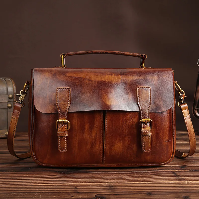 

Bag women Casual Shoulder Bag Handbag Genuine Leather Rub Color Bright Skin women Bag Retro Square Sling Bag Messenger Bag