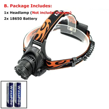 

XM-L2 LED Headlamp 5000 Lumens Headlight Waterproof Zoomable Head Lamp Torch Frontal Flashlight + Rechargeable 2* 18650 Battery