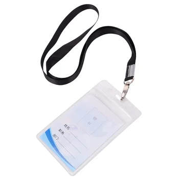 

10PCS Transparent ID Card Holder Waterproof Badge Holder with Detachable Neck Lanyard (Black)