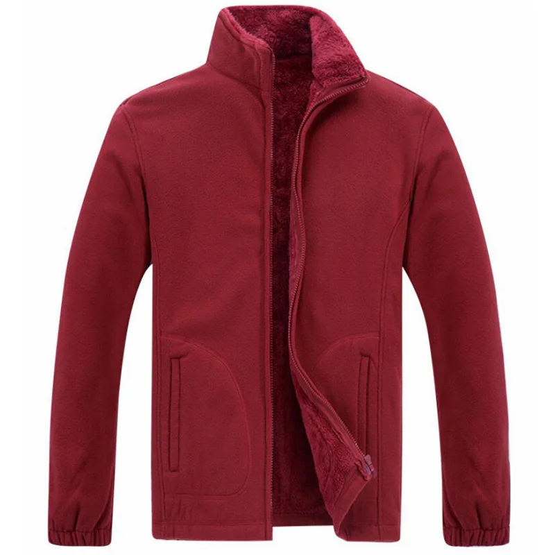 stand collar red Флисовая Куртка мужская верхняя одежда софтшелл теплое пальто Мужская спортивная одежда Толстая теплая полярная Военная тактическая куртка с капюшоном 8XL - Цвет: stand collar red