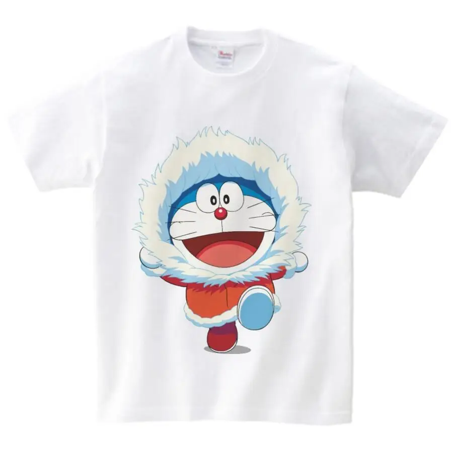 Summer Kids Boys T Shirt Crown Print Short Tee Shirt Children's Cartoon Doraemon O-neck Short Sleeve Tops Tees for Baby - Цвет: White childreT-shirt