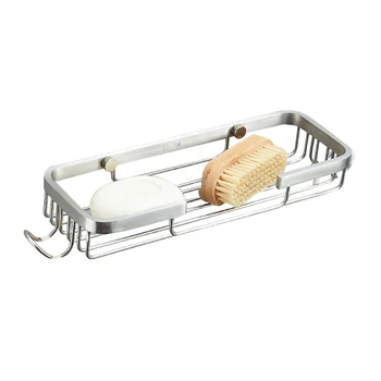 

No Drilling Adhesive Wall Mounted Shelf Bar Stainless Steel Bathroom Accessories Soap Dish For Shower Kitchen Home With Hook