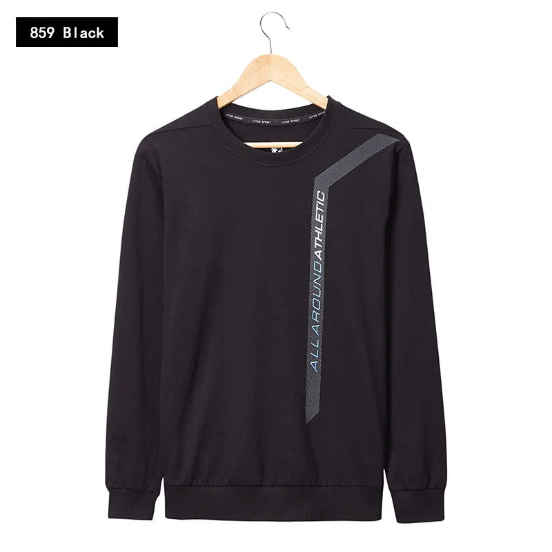 Sportswear men Pullover autumn winter new round neck Gym training casual loose long sleeve trend Outdoor hiking camping top - Цвет: 859   Black